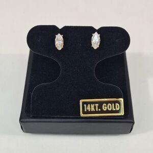 14K Solid Yellow Gold 10x5 mm Marquise Shape CZ Stud Earrings